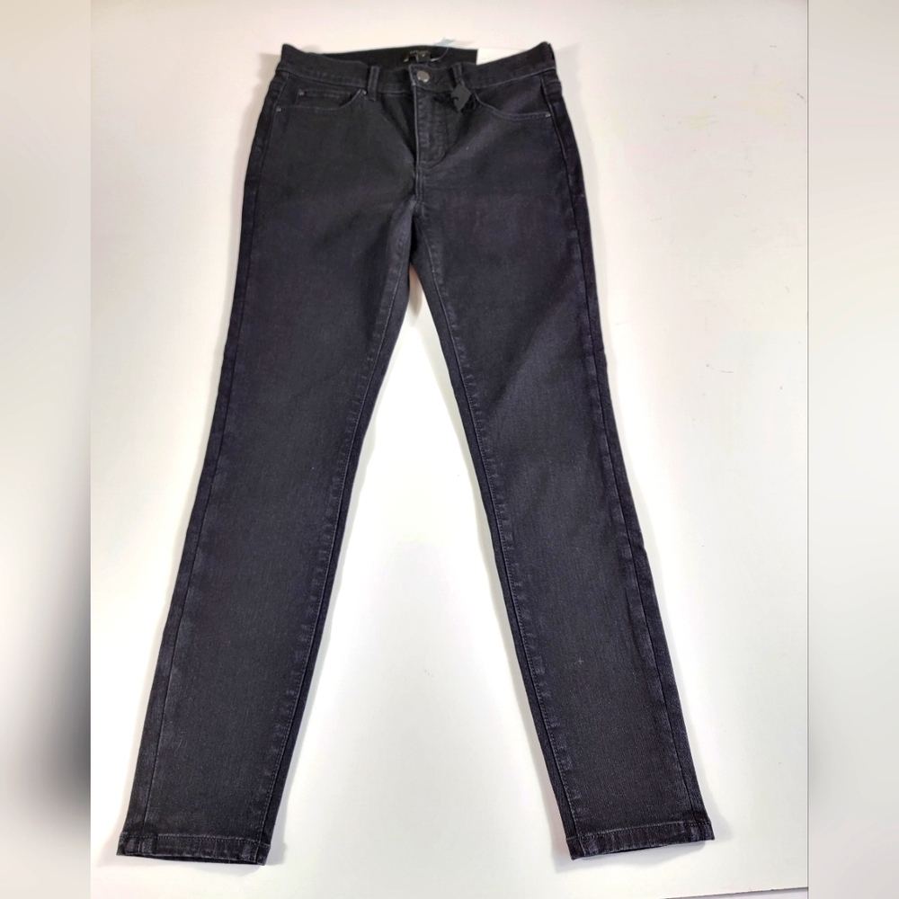 NWT Ann Taylor The Skinny Denim Jeans Black Size 2p petite Mid Rise Pockets